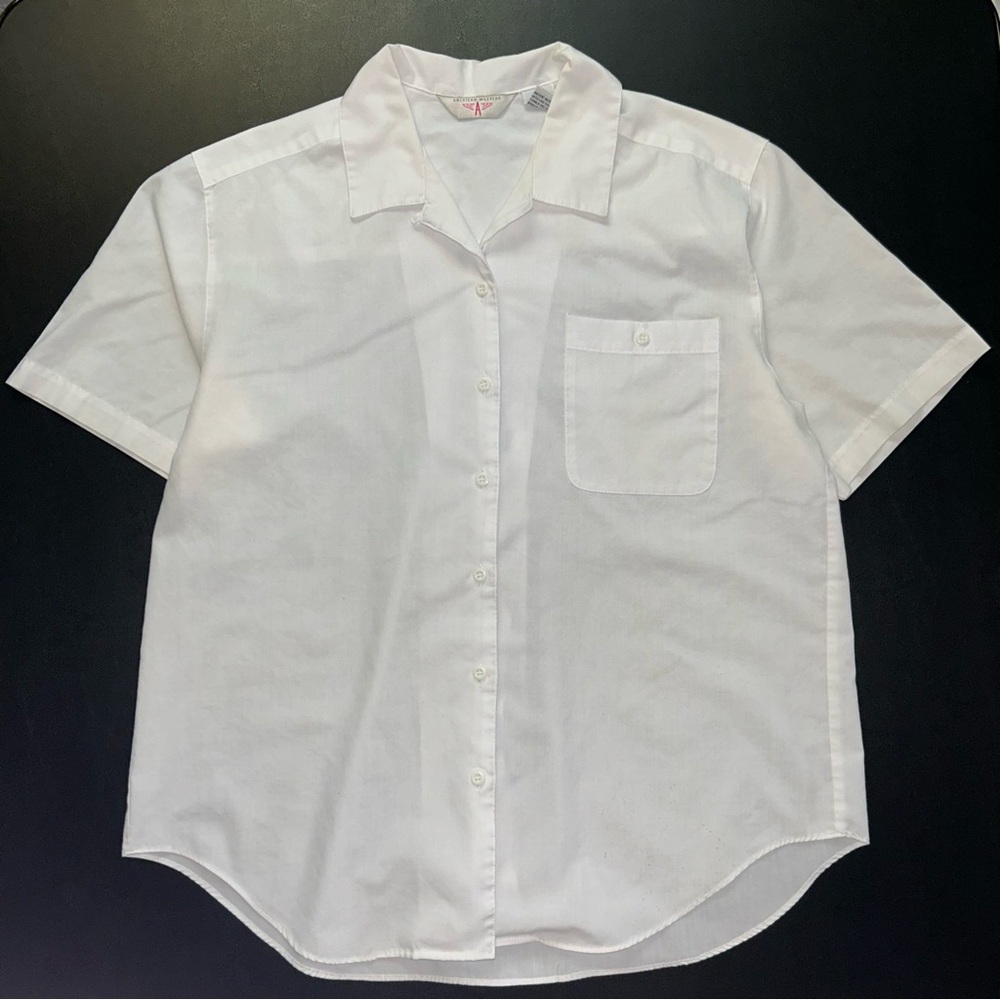 Vintage Loop Collar M Shirt Short Sleeve Button Up Shirt White American Weekend